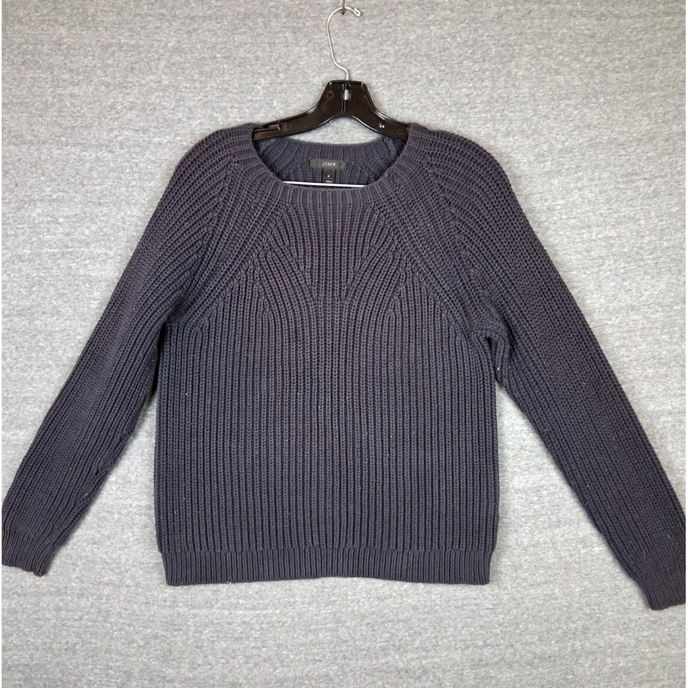 J Crew Womens Sweater M Black Crew Rib Knit Chunky Nylon Cotton Pullover Classic